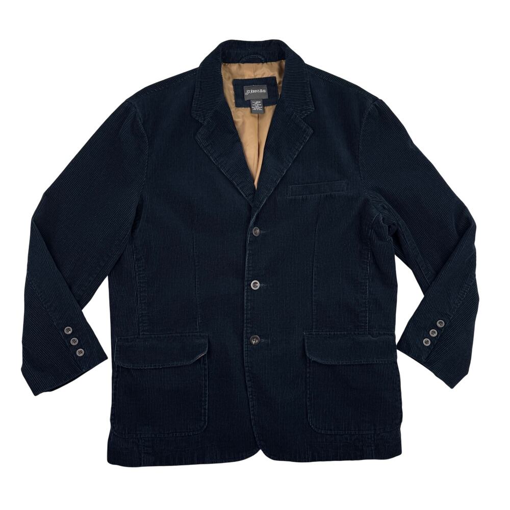 Vintage St. John's Bay Corduroy Blazer XL Navy Cotton Sport Coat 90s